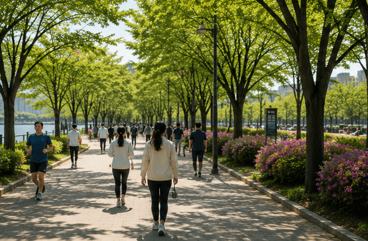 Korean walking culture in city park