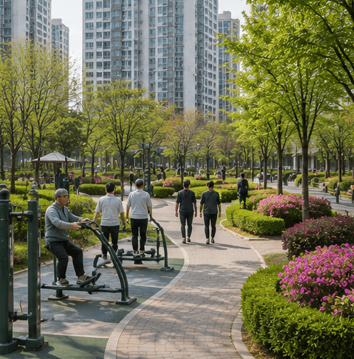 Korean apartment park walking trail