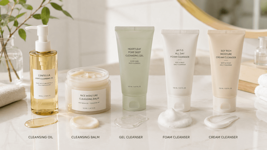 Different Korean facial cleansers