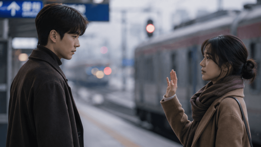 Emotional farewell in a Korean drama