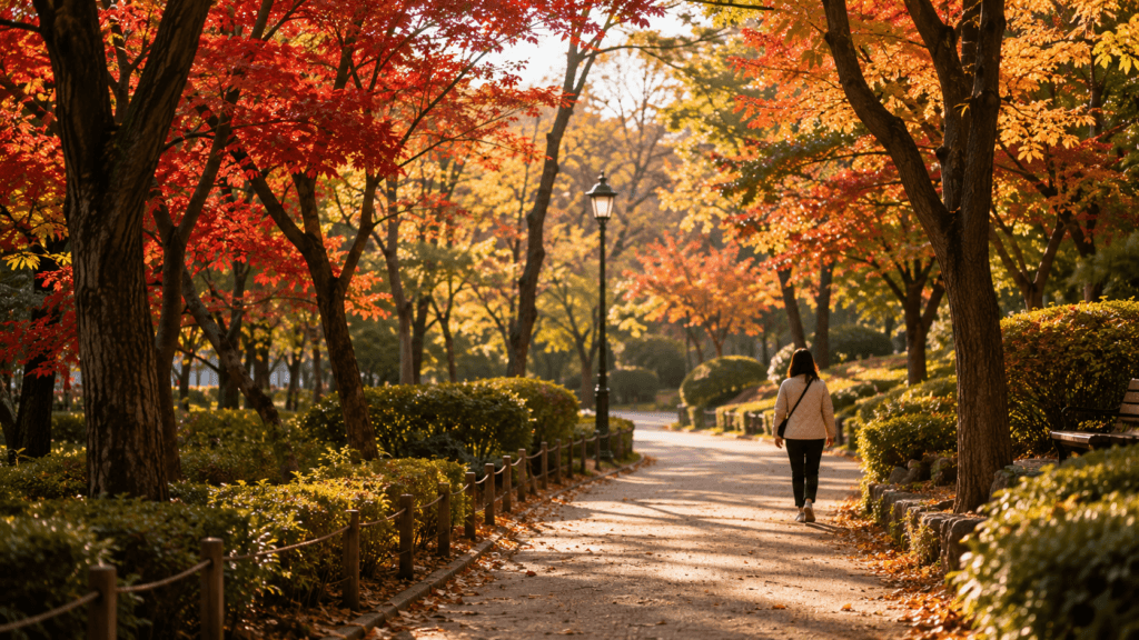 Peaceful autumn park in Korea