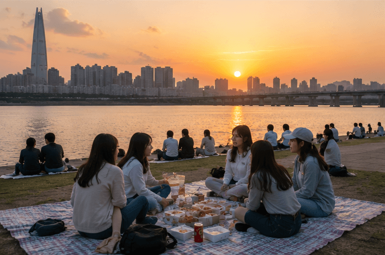 Aesthetic Korean picnic setup
