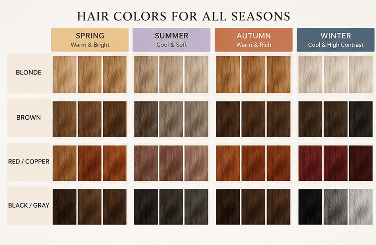 Hair colors for personal color seasons