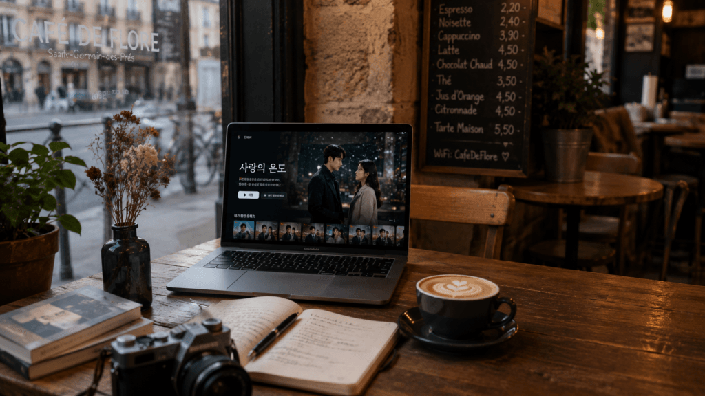 Streaming Korean dramas in a café