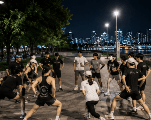 Running club warmup in Korea