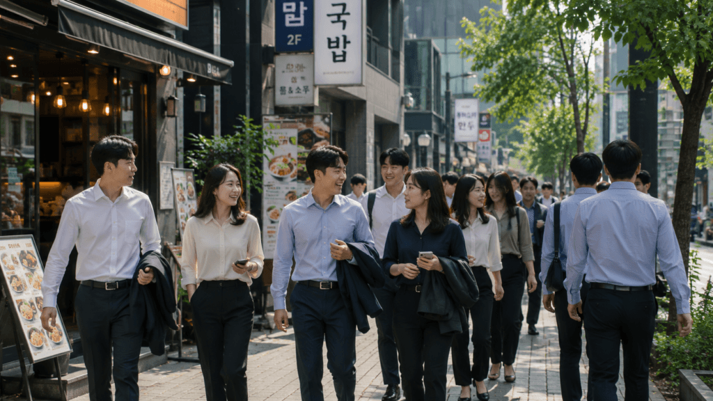 Korean coworkers heading to lunch together