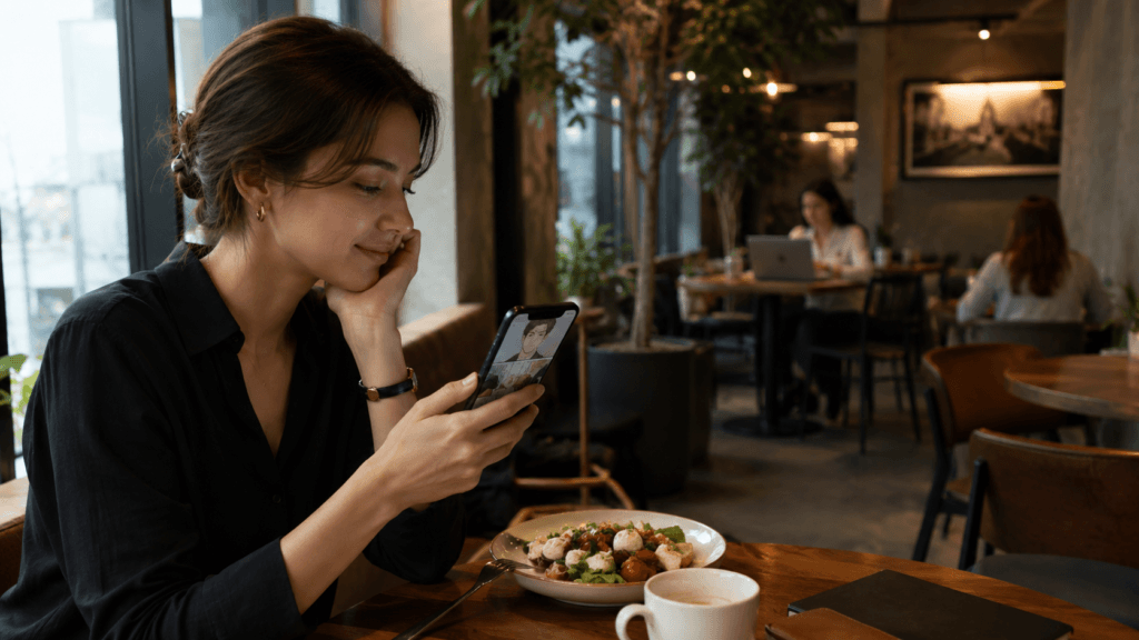 Reading a Korean webtoon during a lunch break