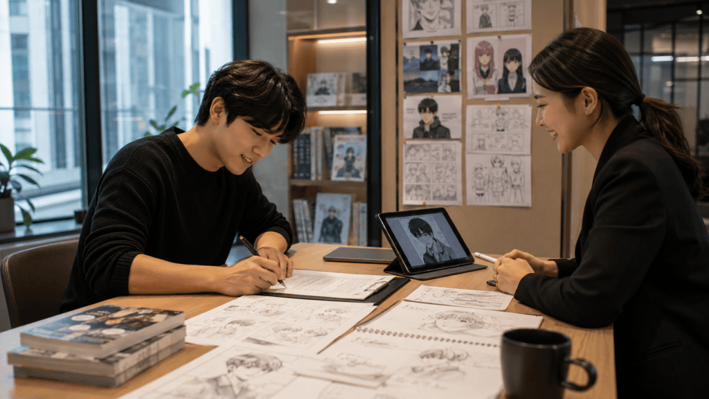 Webtoon creator signing a publishing contract