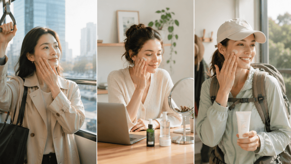 Different morning routines built around consistent skincare habits
