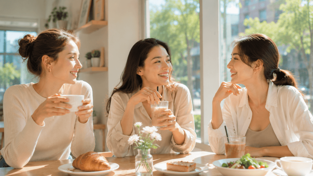 Friends enjoying everyday life with naturally healthy-looking skin