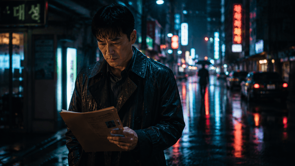 Detective investigating a Korean thriller mystery
