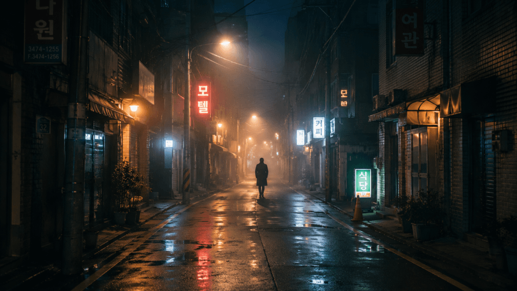 Cinematic atmosphere of a Korean thriller drama