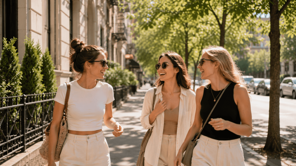 Friends walking together on a sunny afternoon