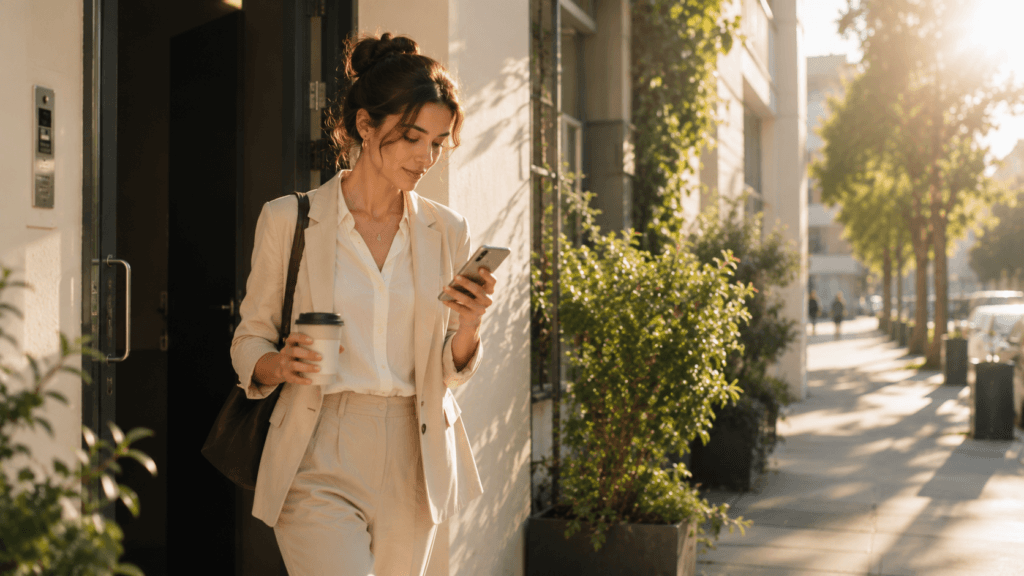 Woman starting an ordinary morning in natural sunlight