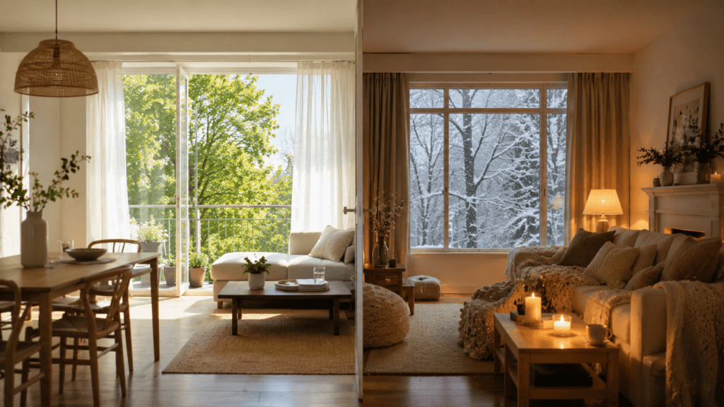 Modern home showing summer and winter living spaces