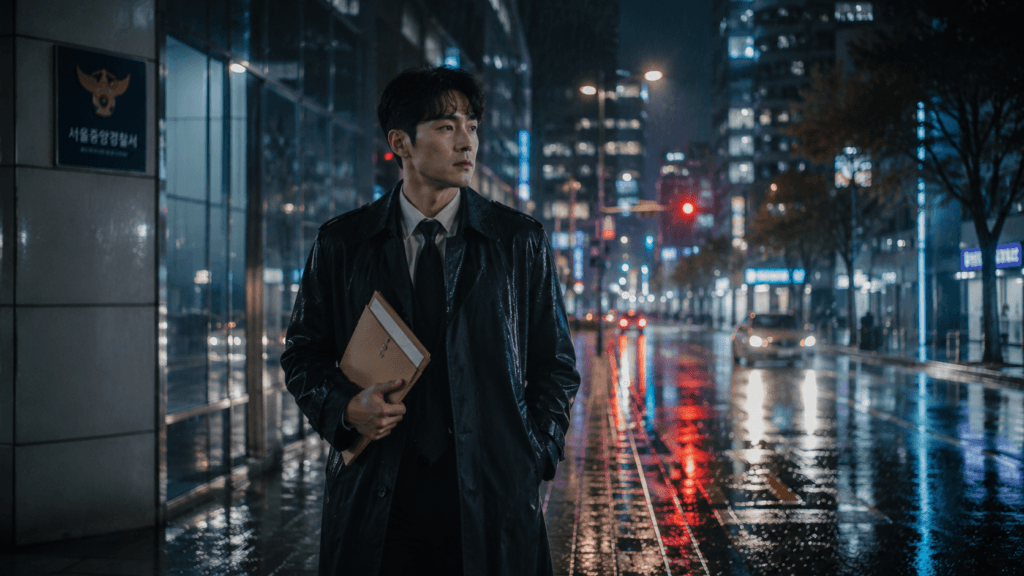 Detective in a Korean action drama atmosphere
