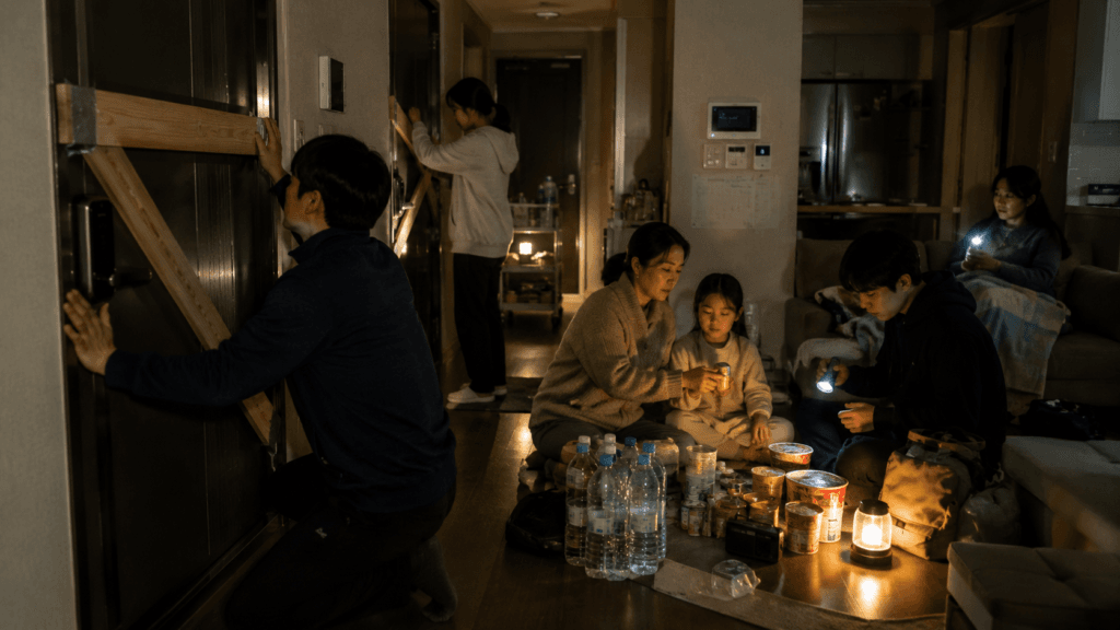Apartment residents surviving together in a Korean survival drama