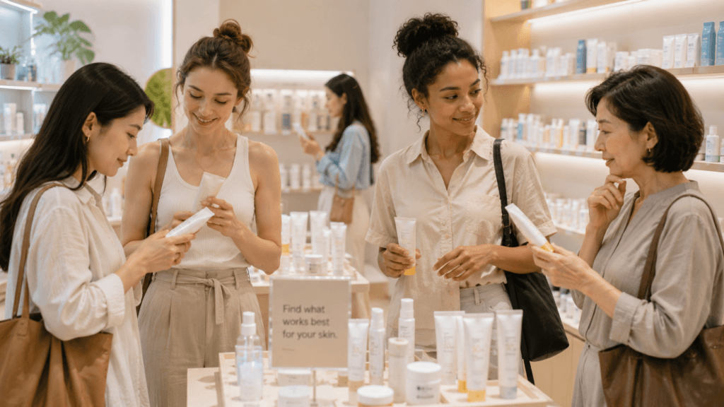 People choosing skincare products based on their individual needs