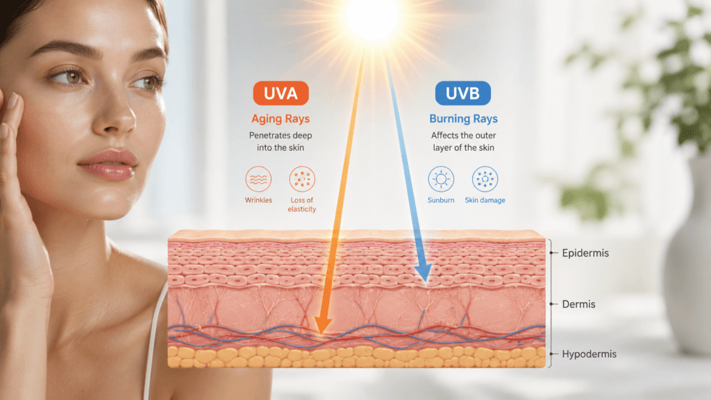 Simple illustration explaining UVA and UVB protection