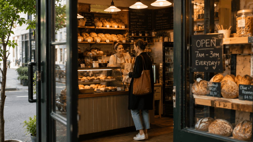 Customer visiting a neighborhood bakery
