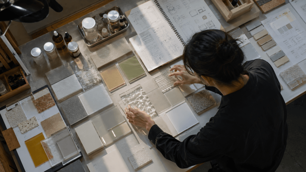 Designer comparing materials during the creative process