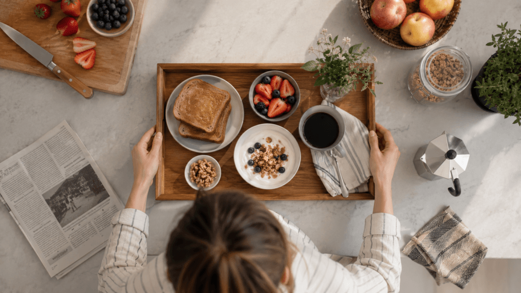 Balanced breakfast arranged neatly on a morning table