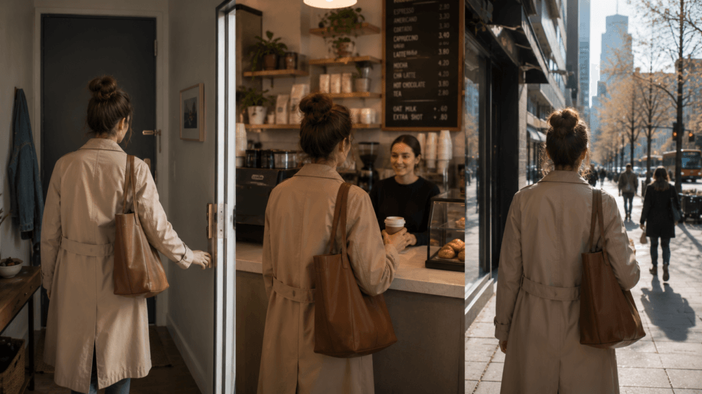 Woman moving naturally through her morning routine