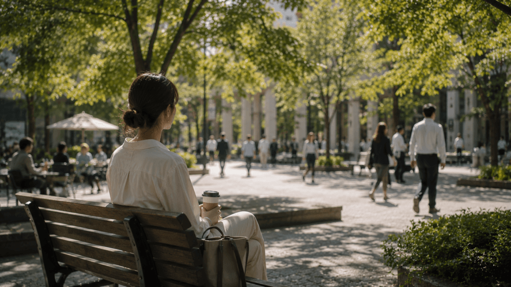 Woman taking a quiet break in a neighborhood park
