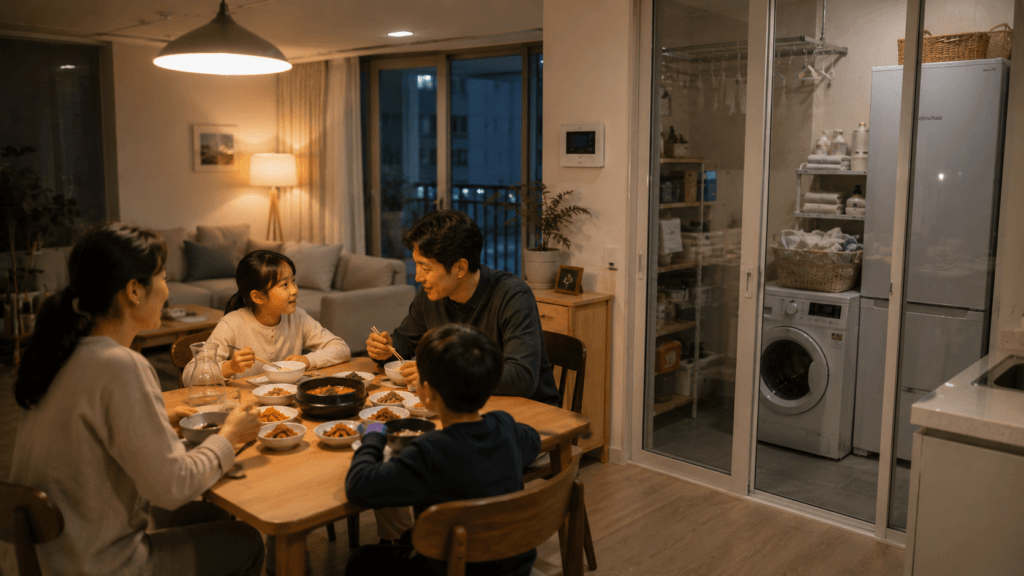 Hidden utility space as part of everyday Korean apartment life