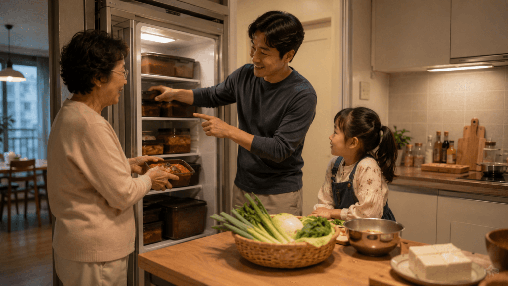 Three generations choosing kimchi together