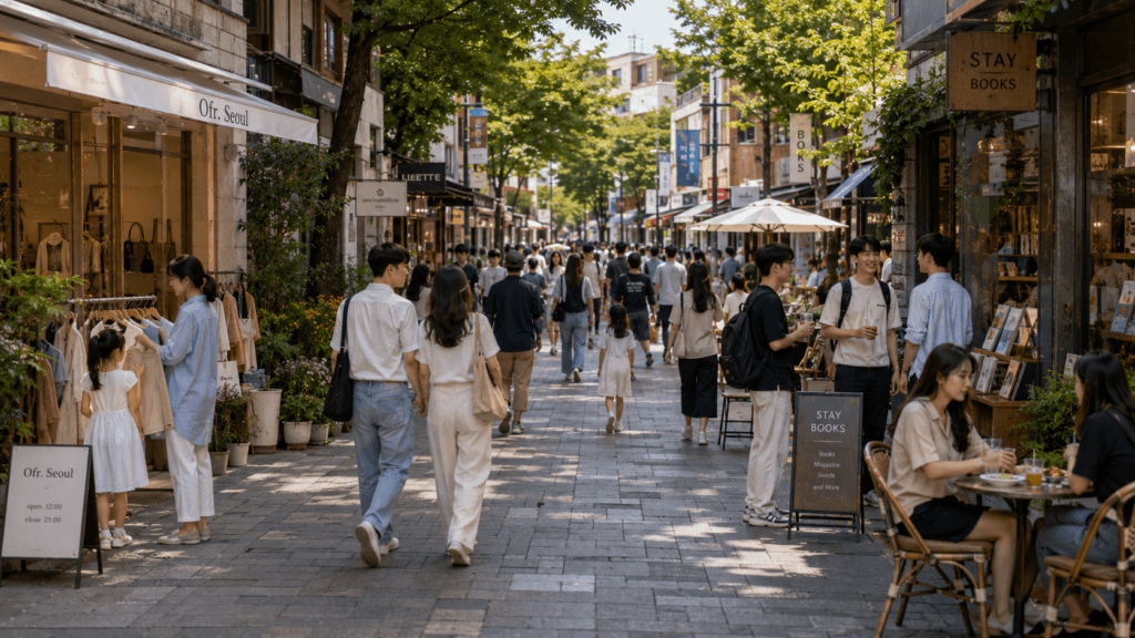 Social weekend atmosphere in a Korean neighborhood