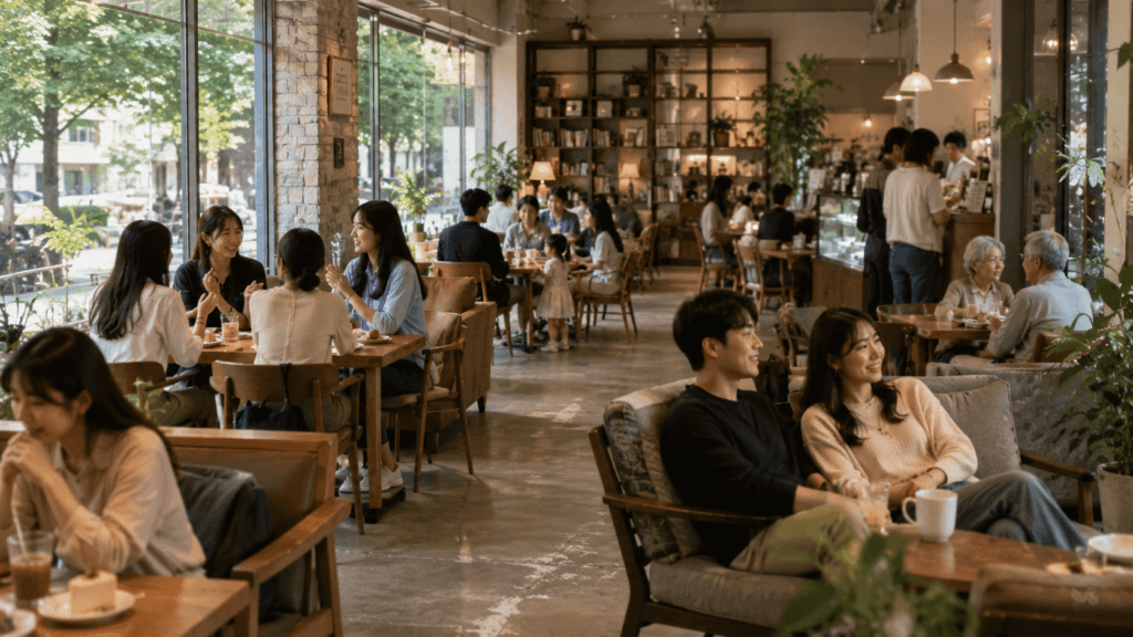 Korean neighborhood café serving as a weekend living room